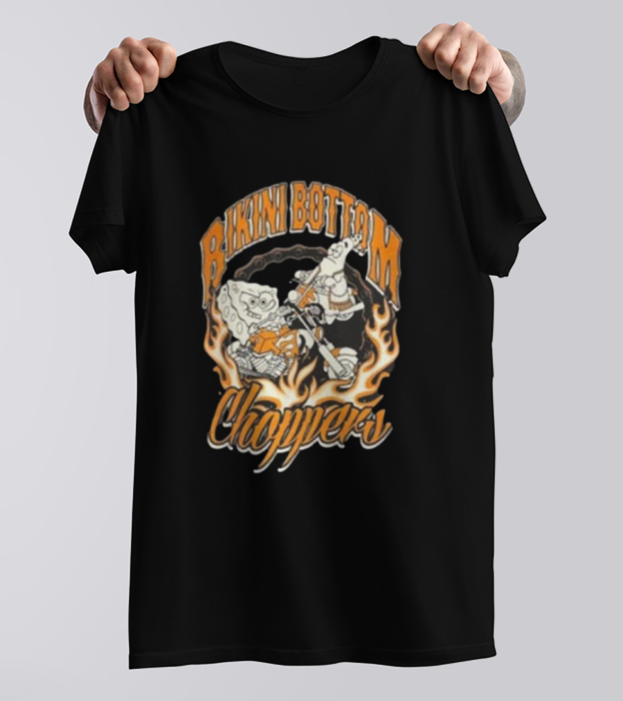Bikini Bottom Choppers Spongebob Flames Motorcycle Riders T-Shirt