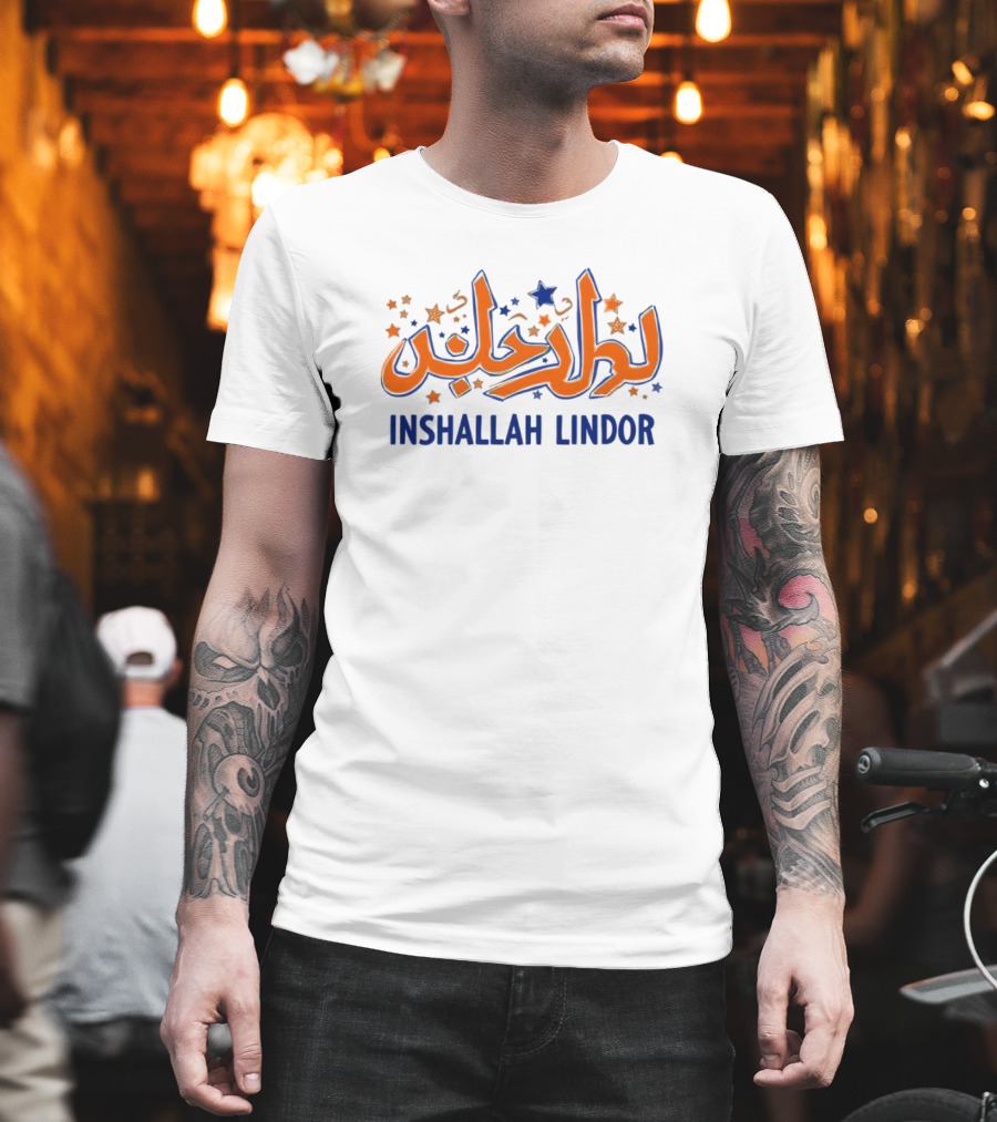 Inshallah Lindor Mets Stars And Script T-Shirt