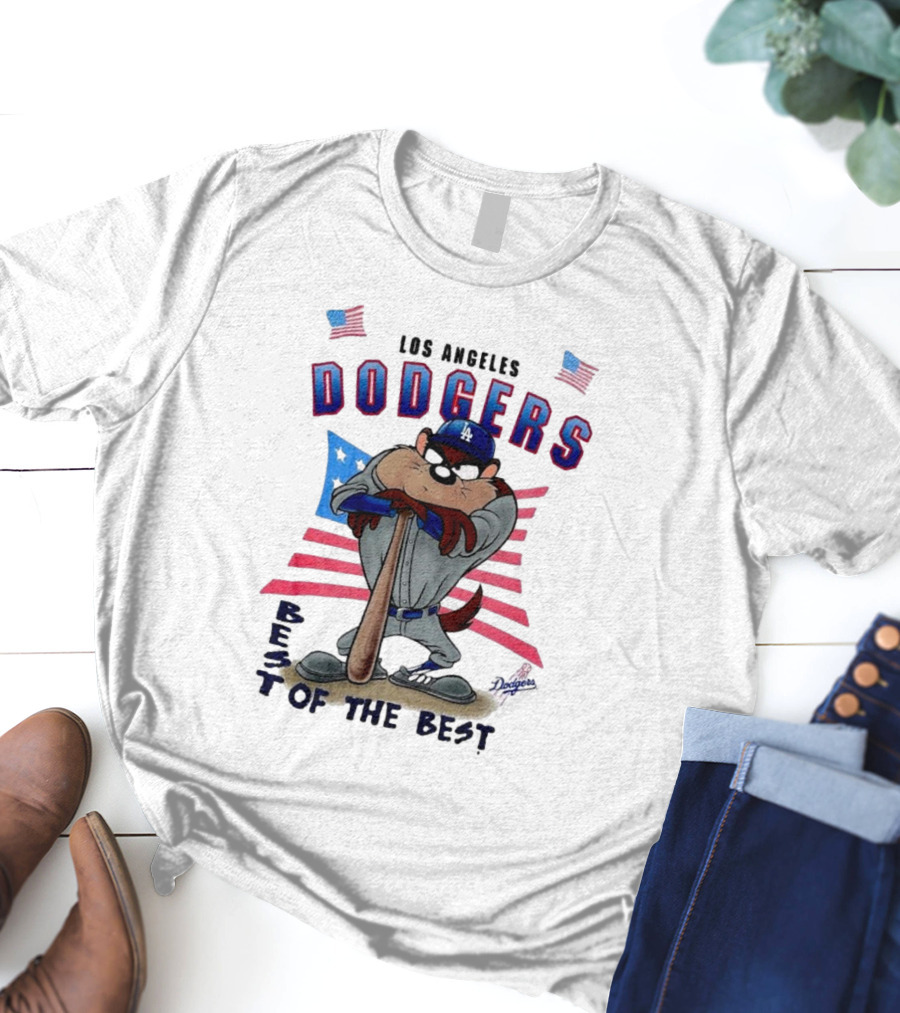 Los Angeles Dodgers Best Of The Best With Mascot And American Flags T-Shirt