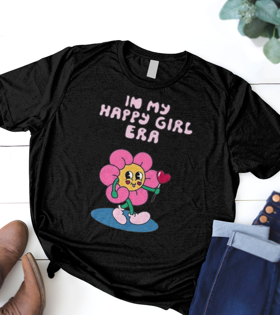 In My Happy Girl Era With Pink Flower Character And Heart Lollipop T-Shirt