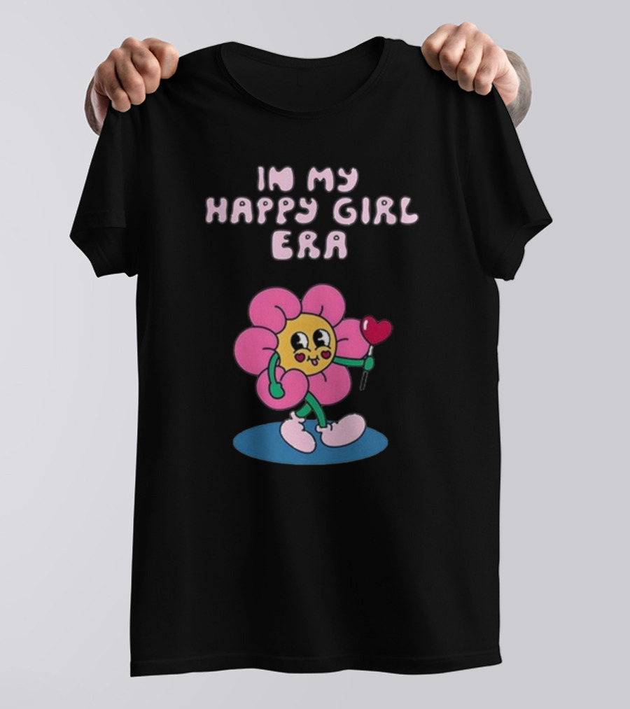 In My Happy Girl Era With Pink Flower Character And Heart Lollipop T-Shirt