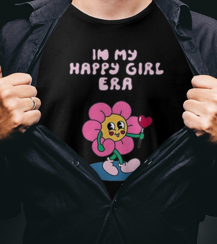 In My Happy Girl Era With Pink Flower Character And Heart Lollipop T-Shirt