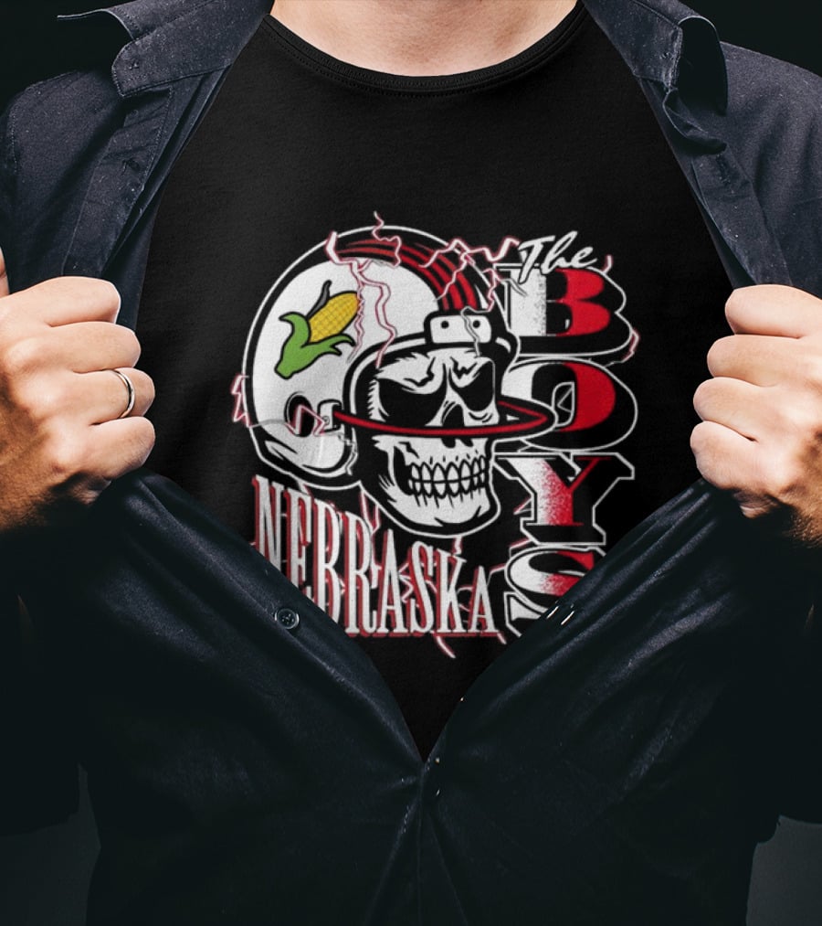 The Boys Nebraska Lightning Skull Corn Helmet T-Shirt