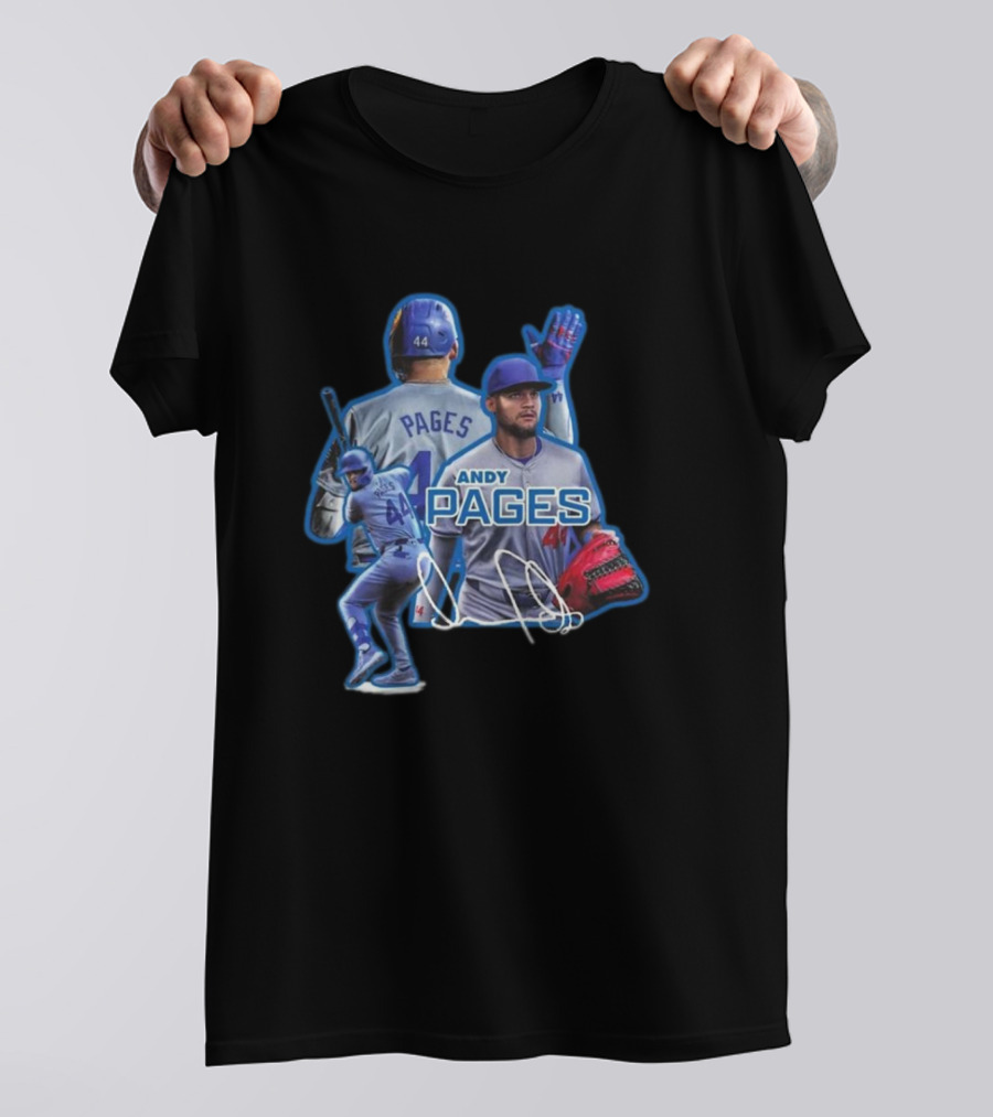 Andy Pages LA Dodgers Baseball 44 Signature Player Collage T-Shirt