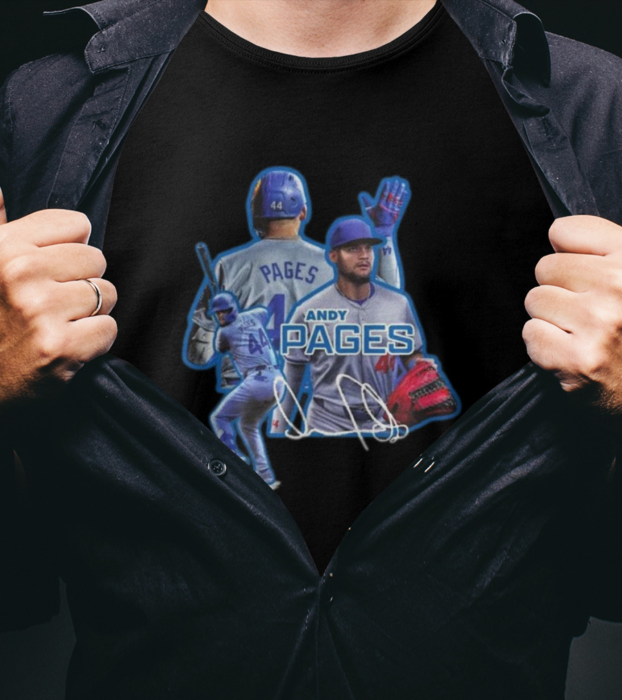 Andy Pages LA Dodgers Baseball 44 Signature Player Collage T-Shirt