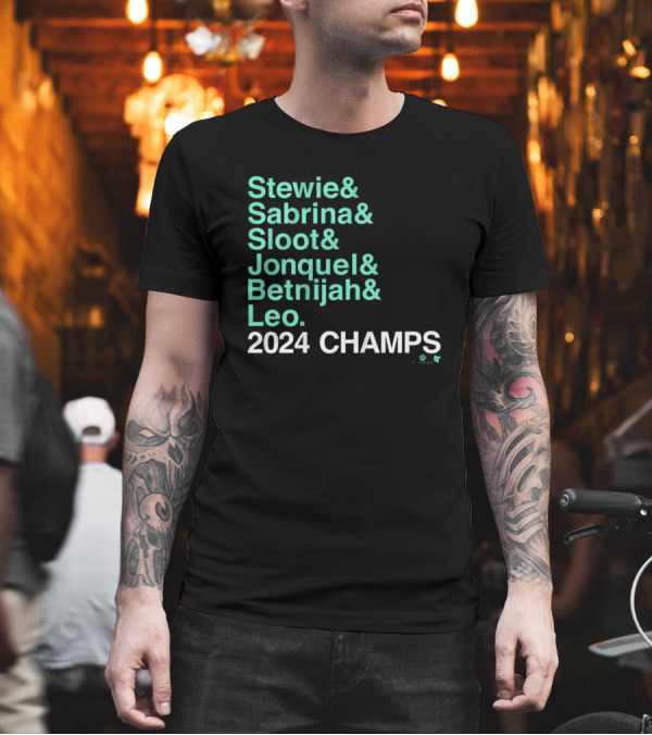 Stewie And Sabrina And Sloot And Jonquel And Betnijah And Leo 2024 Champs New York Liberty Basketball Ampersand T-Shirt