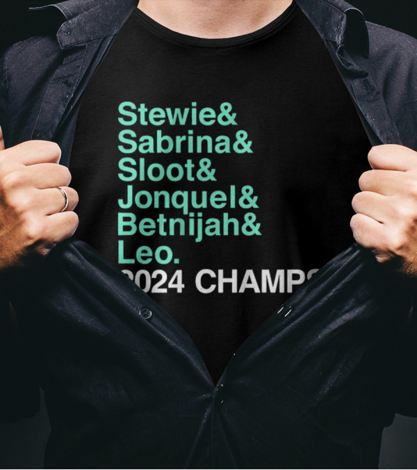 Stewie And Sabrina And Sloot And Jonquel And Betnijah And Leo 2024 Champs New York Liberty Basketball Ampersand T-Shirt