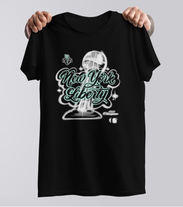 New York Liberty 2024 Champions WNBA Finals Trophy Airbrush T-Shirt