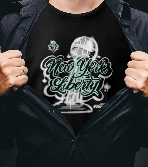New York Liberty 2024 Champions WNBA Finals Trophy Airbrush T-Shirt