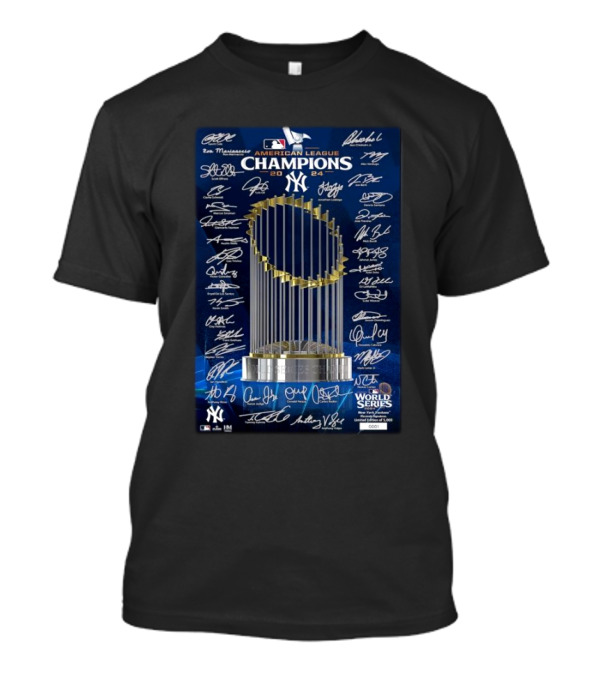 New York Yankees 2024 American League Champions Trophy Signatures Framed Photo T-Shirt