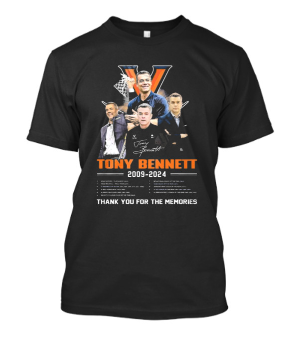 Tony Bennett 2009-2024 Thank You For The Memories Signature Virginia Basketball Coach T-Shirt
