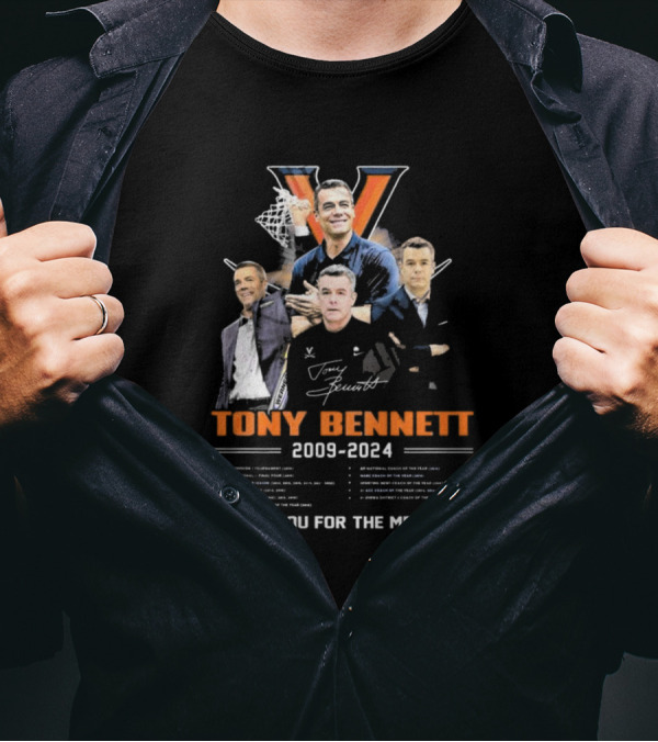 Tony Bennett 2009-2024 Thank You For The Memories Signature Virginia Basketball Coach T-Shirt