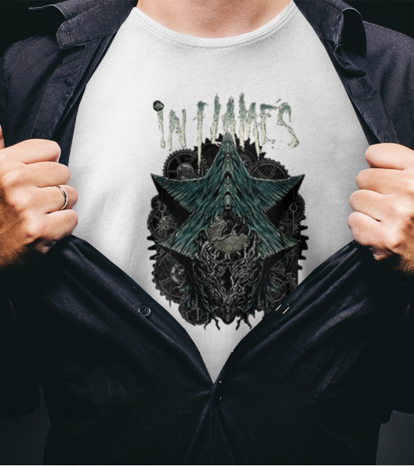In Flames 2024 The Wheels Turn Black Clockwork Gear T-Shirt