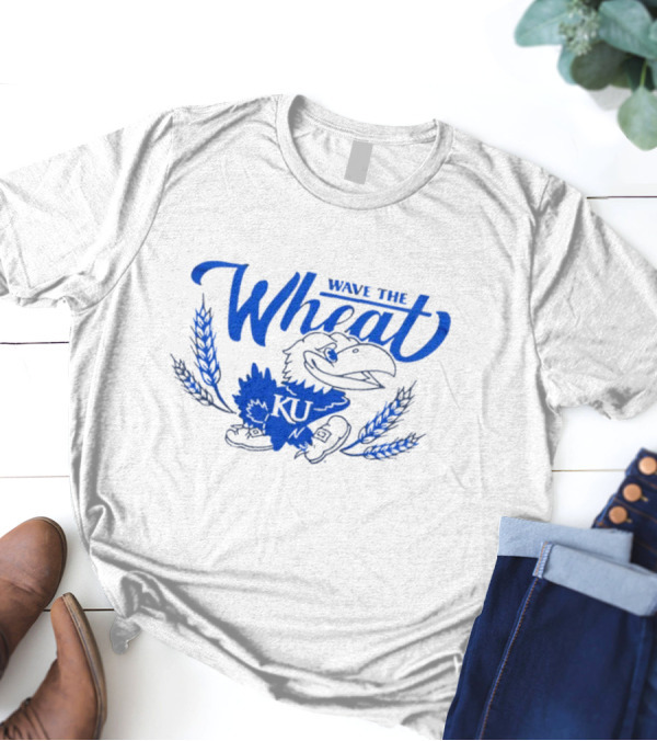 Wave The Wheat Kansas Jayhawks KU Mascot And Wheat Sheaves T-Shirt