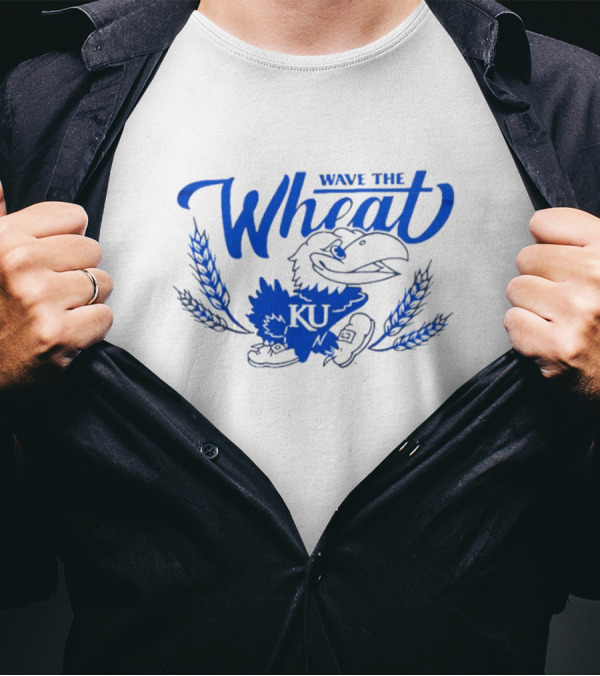 Wave The Wheat Kansas Jayhawks KU Mascot And Wheat Sheaves T-Shirt