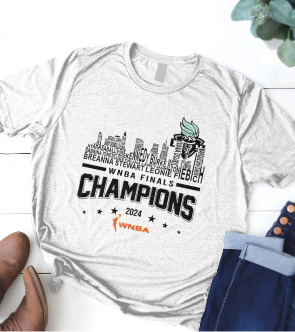 WNBA Finals Champions 2024 New York Liberty Skyline Featuring Iconic Liberty T-Shirt