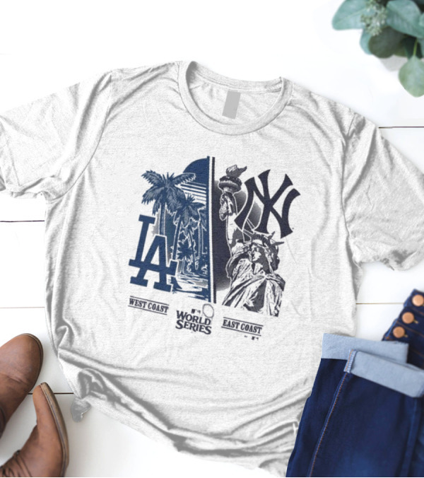NLCS 2024 West Coast Los Angeles Dodgers Vs. East Coast New York Yankees '47 World Series Matchup Split T-Shirt