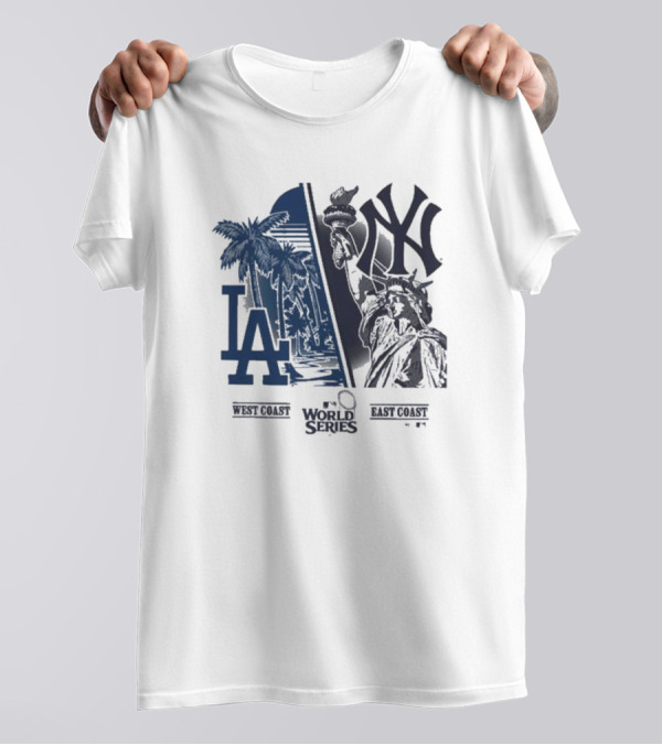 NLCS 2024 West Coast Los Angeles Dodgers Vs. East Coast New York Yankees '47 World Series Matchup Split T-Shirt