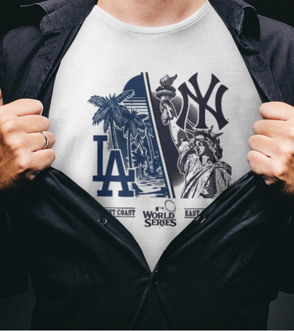 NLCS 2024 West Coast Los Angeles Dodgers Vs. East Coast New York Yankees '47 World Series Matchup Split T-Shirt