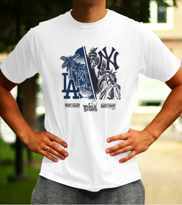 NLCS 2024 West Coast Los Angeles Dodgers Vs. East Coast New York Yankees '47 World Series Matchup Split T-Shirt