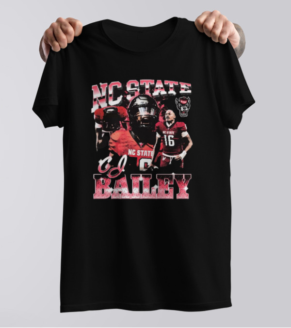 NC State Wolfpack CJ Bailey 90s Football Player Collage T-Shirt