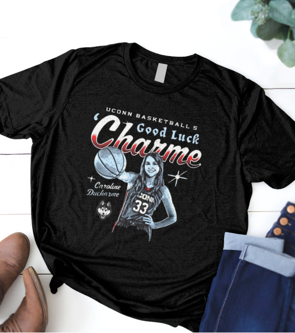 UConn Basketball's Good Luck Charme Caroline Ducharme With UConn Huskies T-Shirt