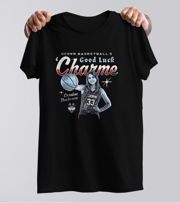 UConn Basketball's Good Luck Charme Caroline Ducharme With UConn Huskies T-Shirt