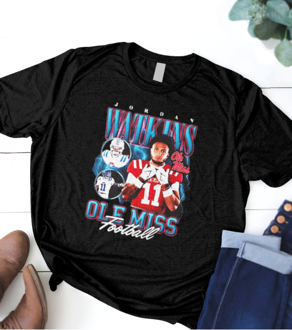 Jordan Watkins Ole Miss Rebels Lightning Background Football 90s Style 11 T-Shirt