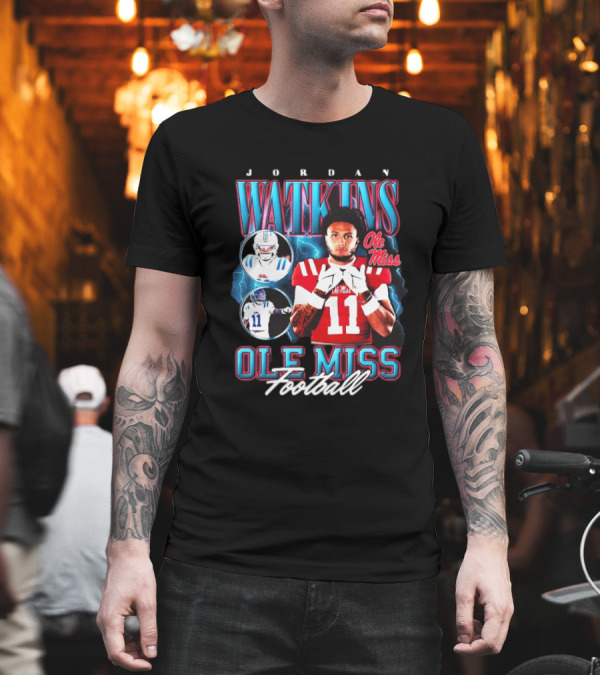 Jordan Watkins Ole Miss Rebels Lightning Background Football 90s Style 11 T-Shirt