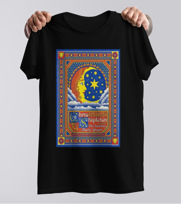 Chris Stapleton Featuring The Punch Brothers Marty Stuart October 22 2024 Birmingham UK Moon Stars Art Deco T-Shirt