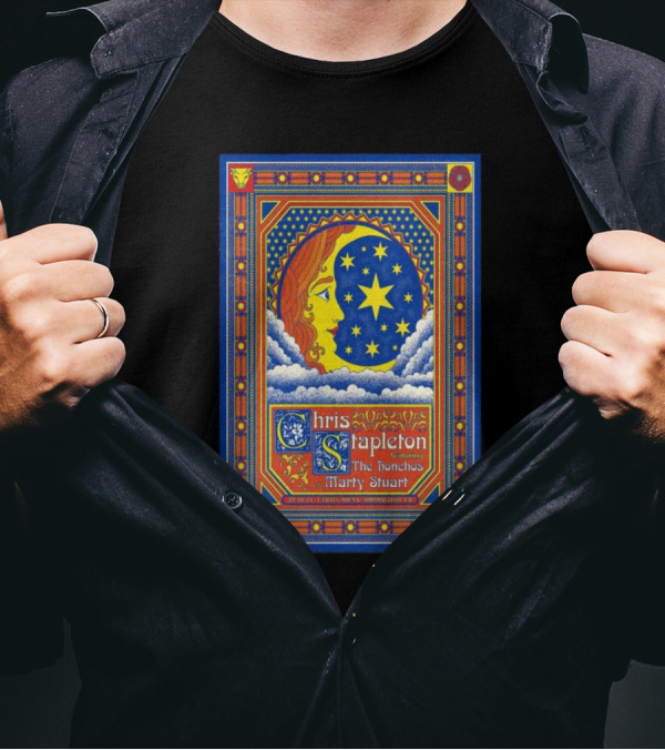 Chris Stapleton Featuring The Punch Brothers Marty Stuart October 22 2024 Birmingham UK Moon Stars Art Deco T-Shirt
