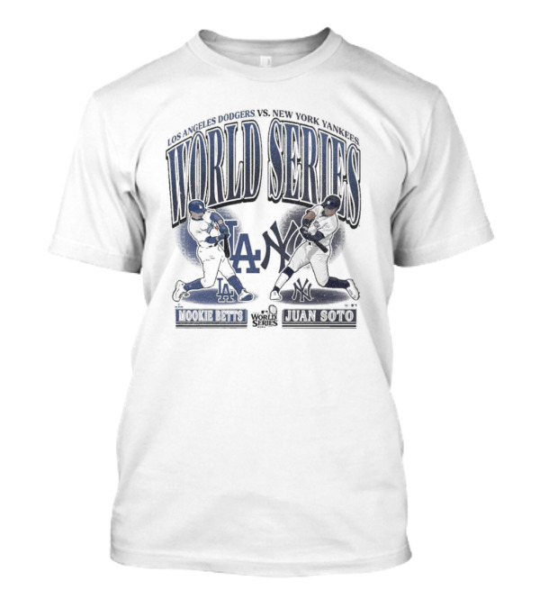 Los Angeles Dodgers Vs. New York Yankees World Series Mookie Betts Juan Soto 2024 MLB Player Dueling Painting T-Shirt