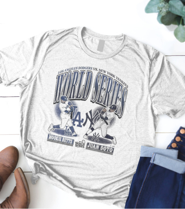 Los Angeles Dodgers Vs. New York Yankees World Series Mookie Betts Juan Soto 2024 MLB Player Dueling Painting T-Shirt
