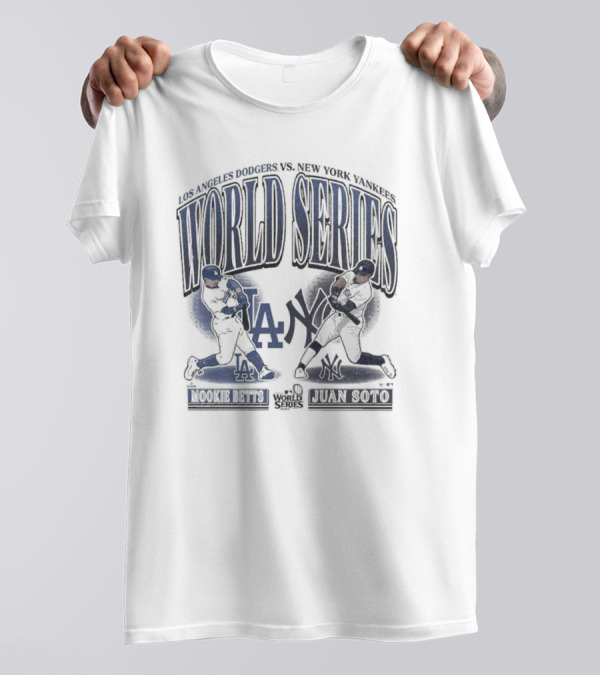 Los Angeles Dodgers Vs. New York Yankees World Series Mookie Betts Juan Soto 2024 MLB Player Dueling Painting T-Shirt