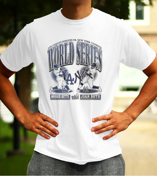 Los Angeles Dodgers Vs. New York Yankees World Series Mookie Betts Juan Soto 2024 MLB Player Dueling Painting T-Shirt