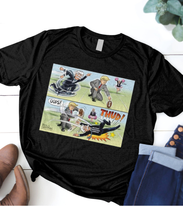 War Kickoff Cartoon John Bolton Donald Trump Oops Thud Military Industrial Complex T-Shirt