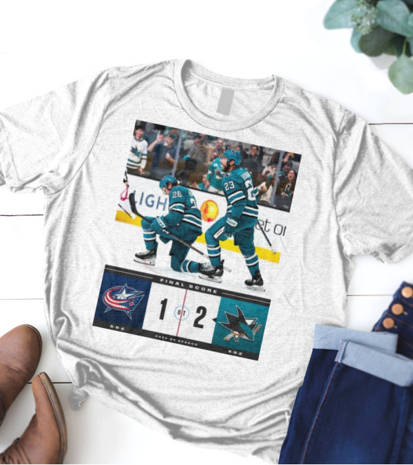NHL Final Score Columbus Blue Jackets 1 San Jose Sharks 2 OT 2024-25 Season T-Shirt