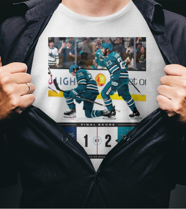 NHL Final Score Columbus Blue Jackets 1 San Jose Sharks 2 OT 2024-25 Season T-Shirt