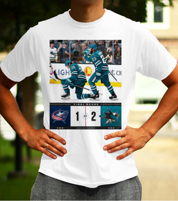 NHL Final Score Columbus Blue Jackets 1 San Jose Sharks 2 OT 2024-25 Season T-Shirt