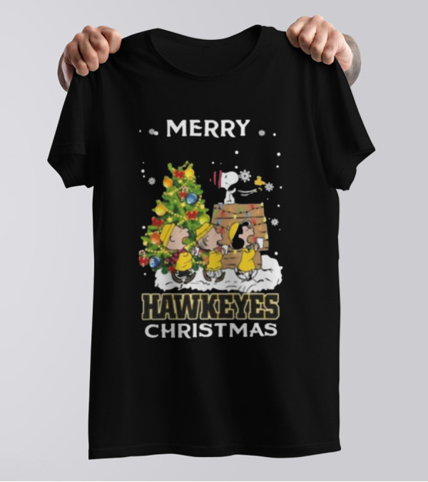 Merry Hawkeyes Christmas Snoopy And Friends Iowa T-Shirt