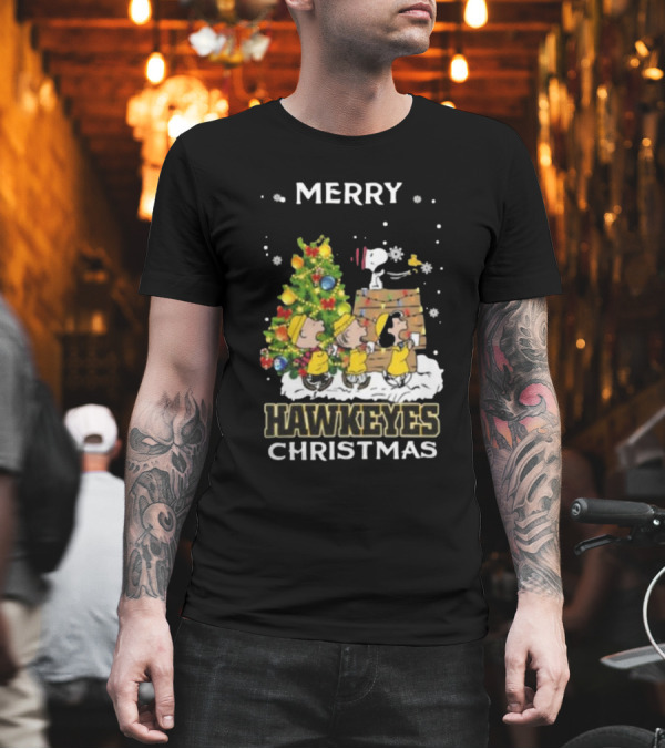 Merry Hawkeyes Christmas Snoopy And Friends Iowa T-Shirt