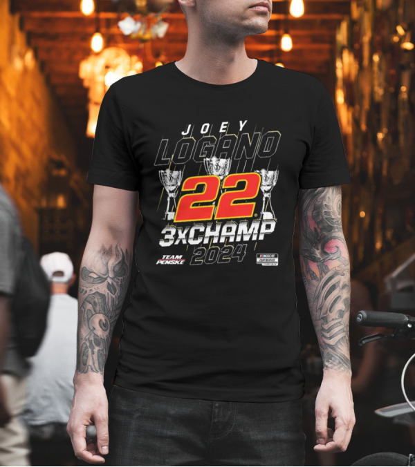Joey Logano Team Penske 22 NASCAR Cup Series 3X Champ T-Shirt