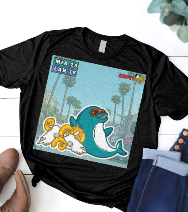 MIA 23 LAR 15 Victory Dolphin Cartoon ESPN Doodle T-Shirt