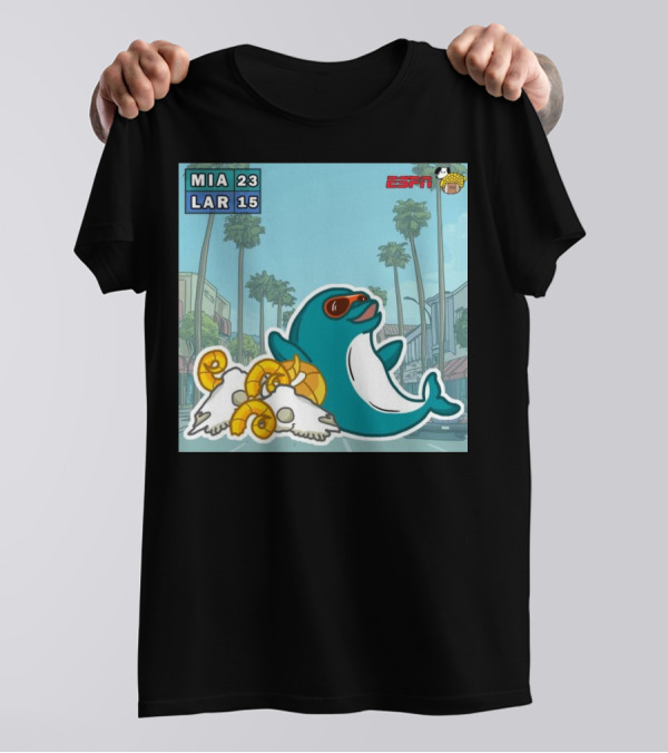 MIA 23 LAR 15 Victory Dolphin Cartoon ESPN Doodle T-Shirt