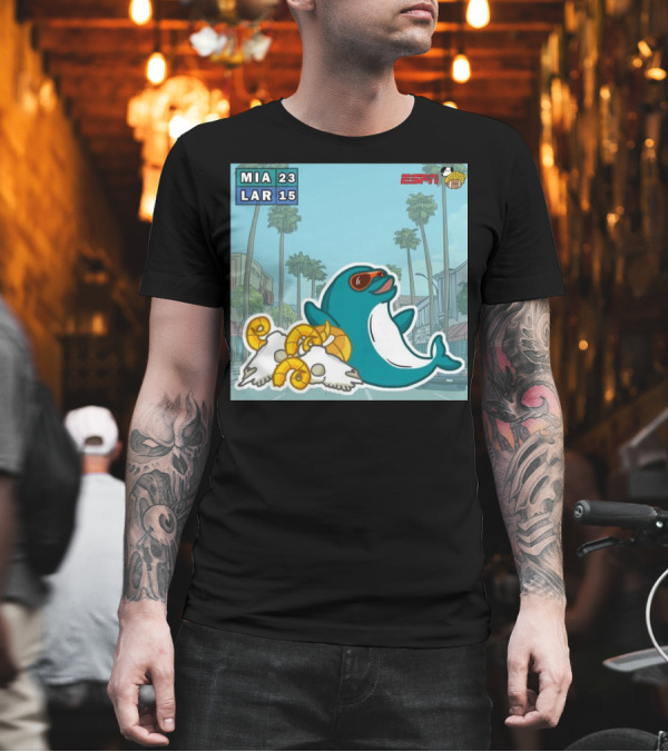 MIA 23 LAR 15 Victory Dolphin Cartoon ESPN Doodle T-Shirt