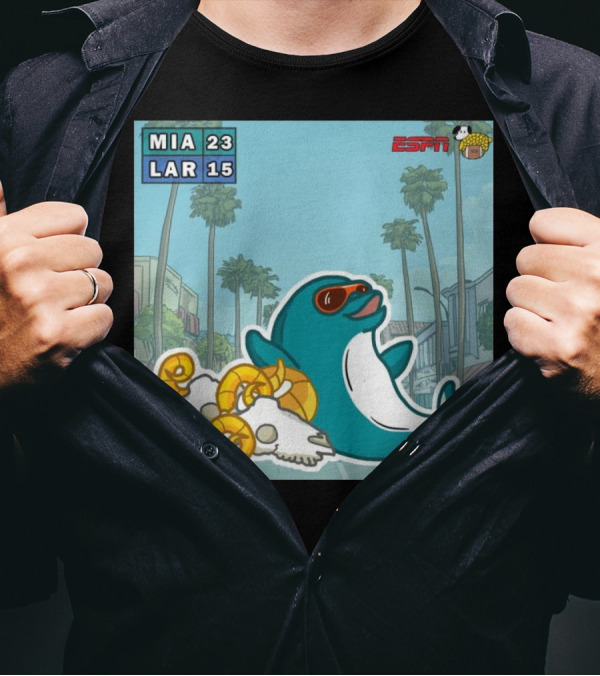 MIA 23 LAR 15 Victory Dolphin Cartoon ESPN Doodle T-Shirt