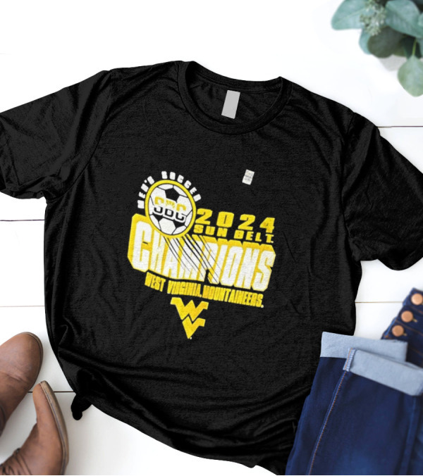 SDC WVU Men's Soccer 2024 Sun Belt Champions West Virginia Mountaineers T-Shirt