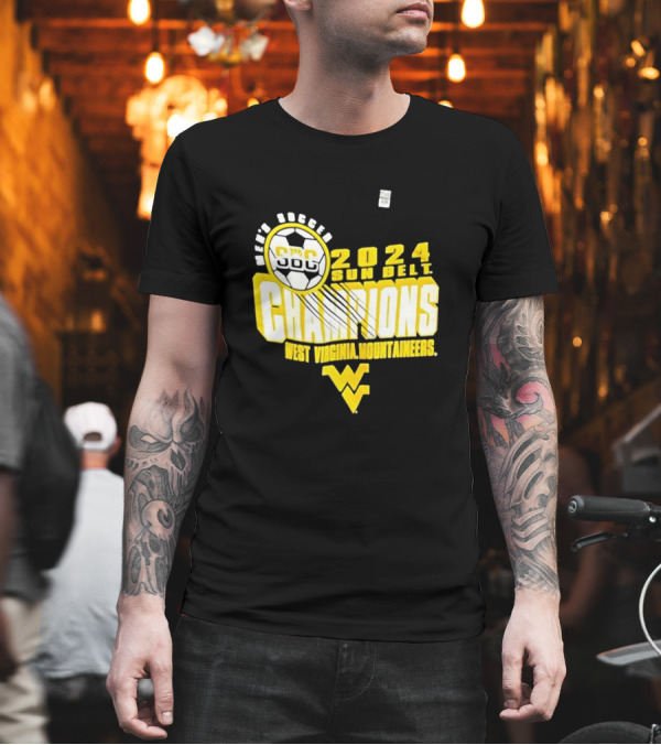 SDC WVU Men's Soccer 2024 Sun Belt Champions West Virginia Mountaineers T-Shirt