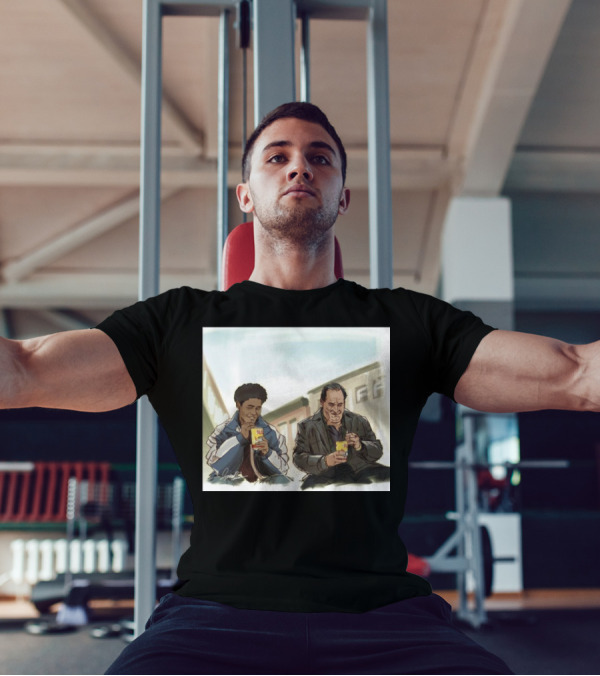 The Penguin I Can’t Take You With Me This Time Illustration Of Two Men Drinking Boba Tea In Urban Setting T-Shirt