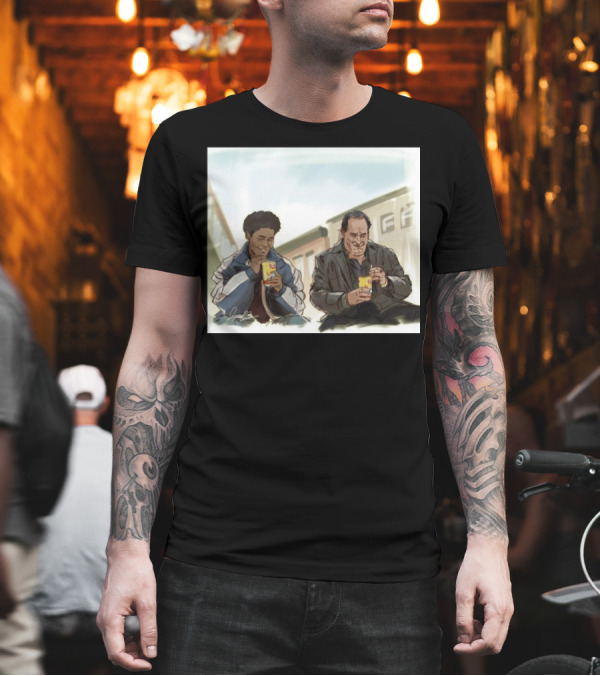 The Penguin I Can’t Take You With Me This Time Illustration Of Two Men Drinking Boba Tea In Urban Setting T-Shirt